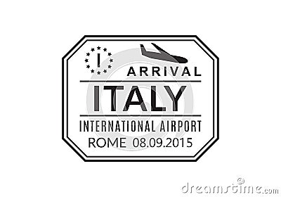 Italy Passport stamp. Visa stamp for travel. Rome international airport sign. Immigration, arrival and departure symbol. Vector Vector Illustration